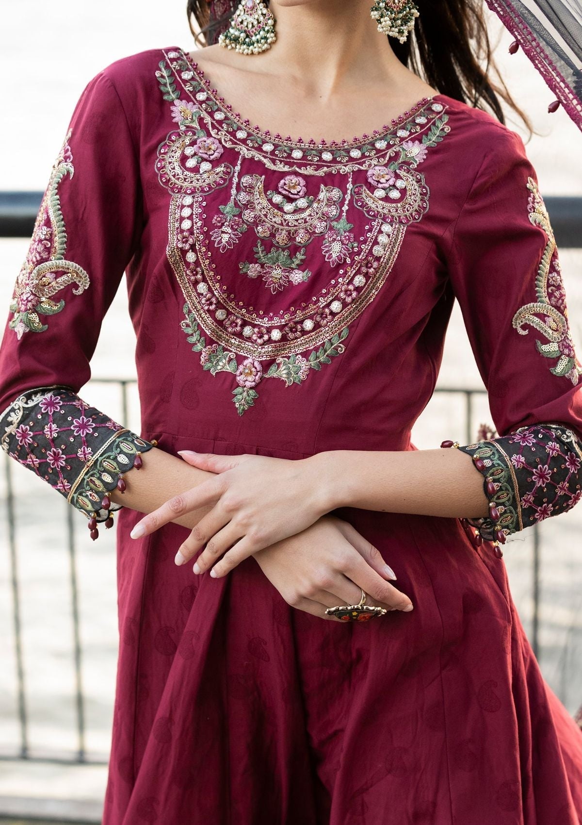 Meem | Luxury Eid Lawn 24 | MD-11 MAROON by Meem - Designer Dress - Type: Ladies Clothes - Available at Libayah - 100% Original