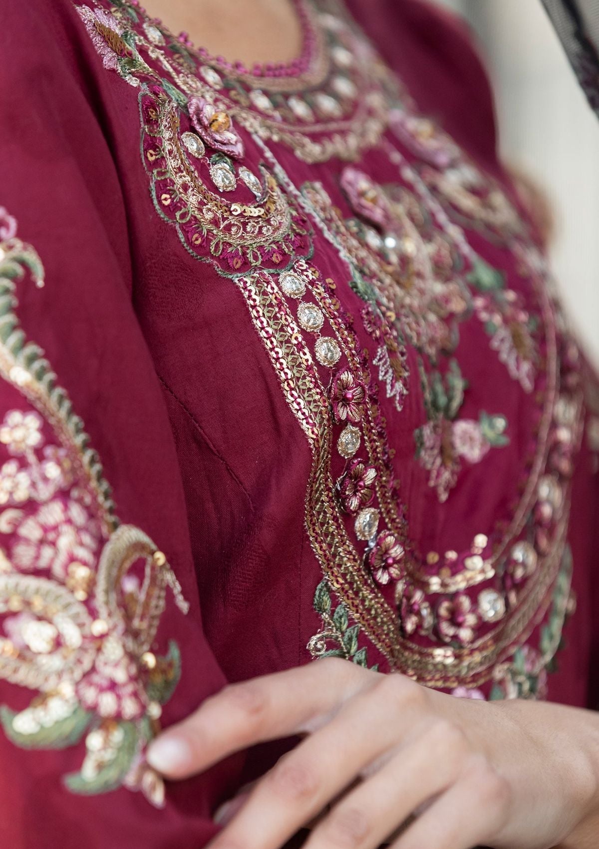 Meem | Luxury Eid Lawn 24 | MD-11 MAROON by Meem - Designer Dress - Type: Ladies Clothes - Available at Libayah - 100% Original