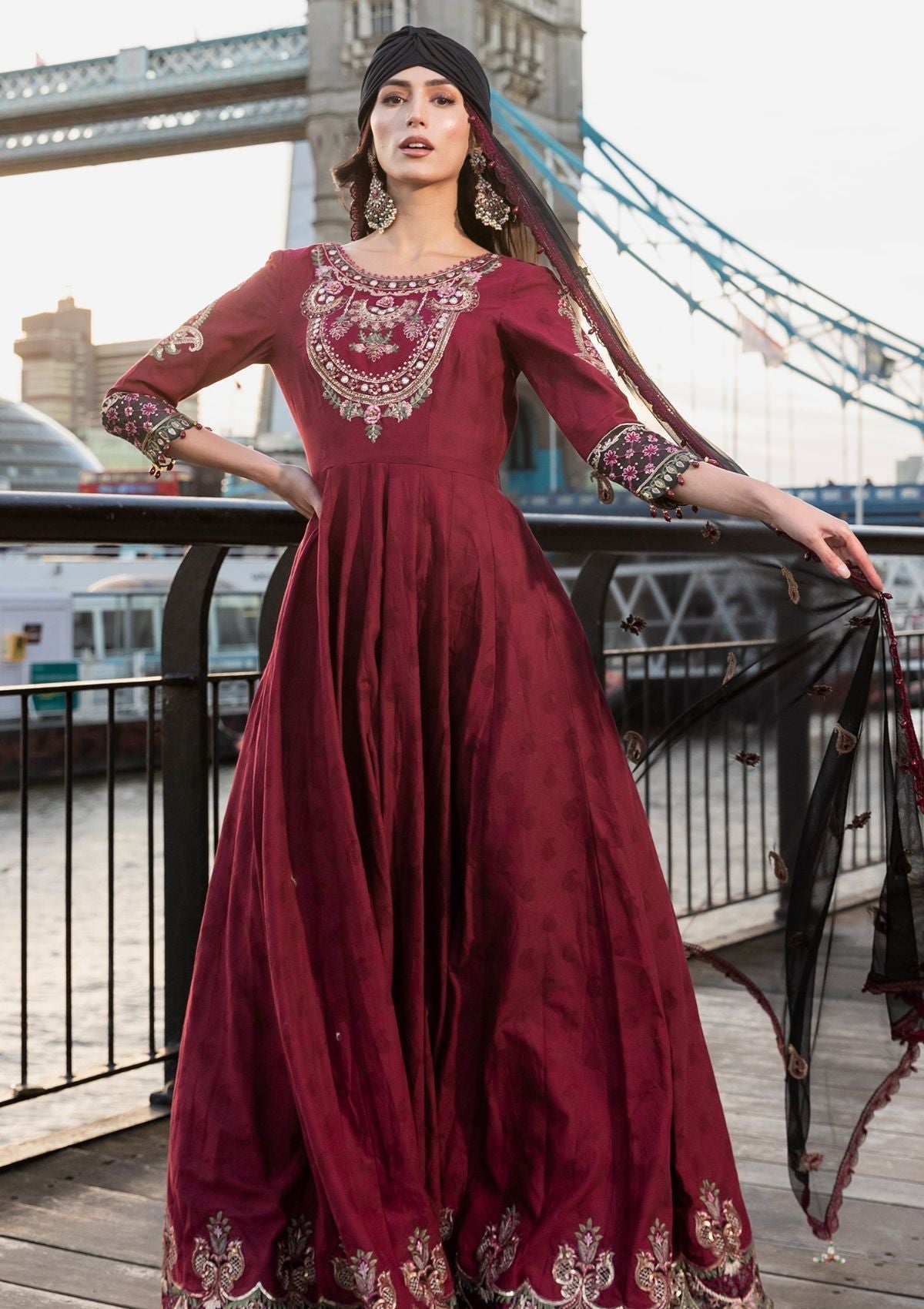 Meem | Luxury Eid Lawn 24 | MD-11 MAROON by Meem - Designer Dress - Type: Ladies Clothes - Available at Libayah - 100% Original