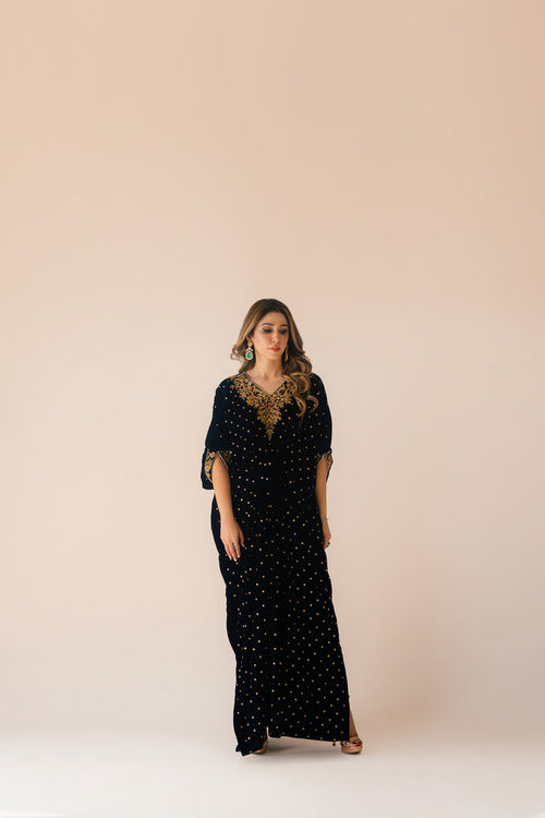 Sammy K | Velvet Festive Edit | Navy Blue Caftan by Sammy K - Designer Dress - Type: Ladies Clothes - Available at Libayah - 100% Original