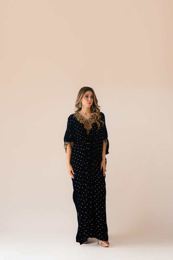 Sammy K | Velvet Festive Edit | Navy Blue Caftan by Sammy K - Designer Dress - Type: Ladies Clothes - Available at Libayah - 100% Original