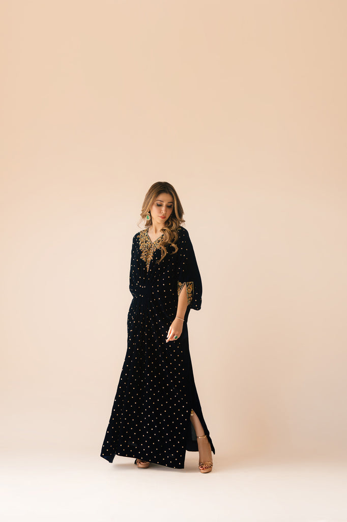 Sammy K | Velvet Festive Edit | Navy Blue Caftan by Sammy K - Designer Dress - Type: Ladies Clothes - Available at Libayah - 100% Original