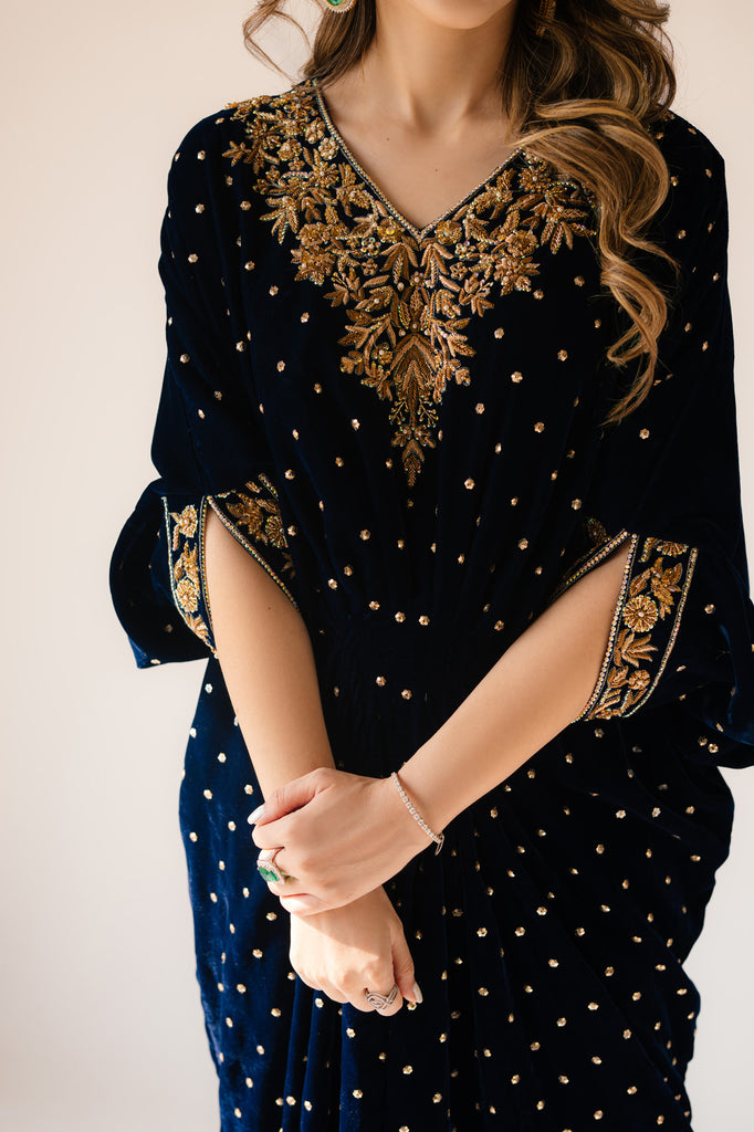 Sammy K | Velvet Festive Edit | Navy Blue Caftan by Sammy K - Designer Dress - Type: Ladies Clothes - Available at Libayah - 100% Original
