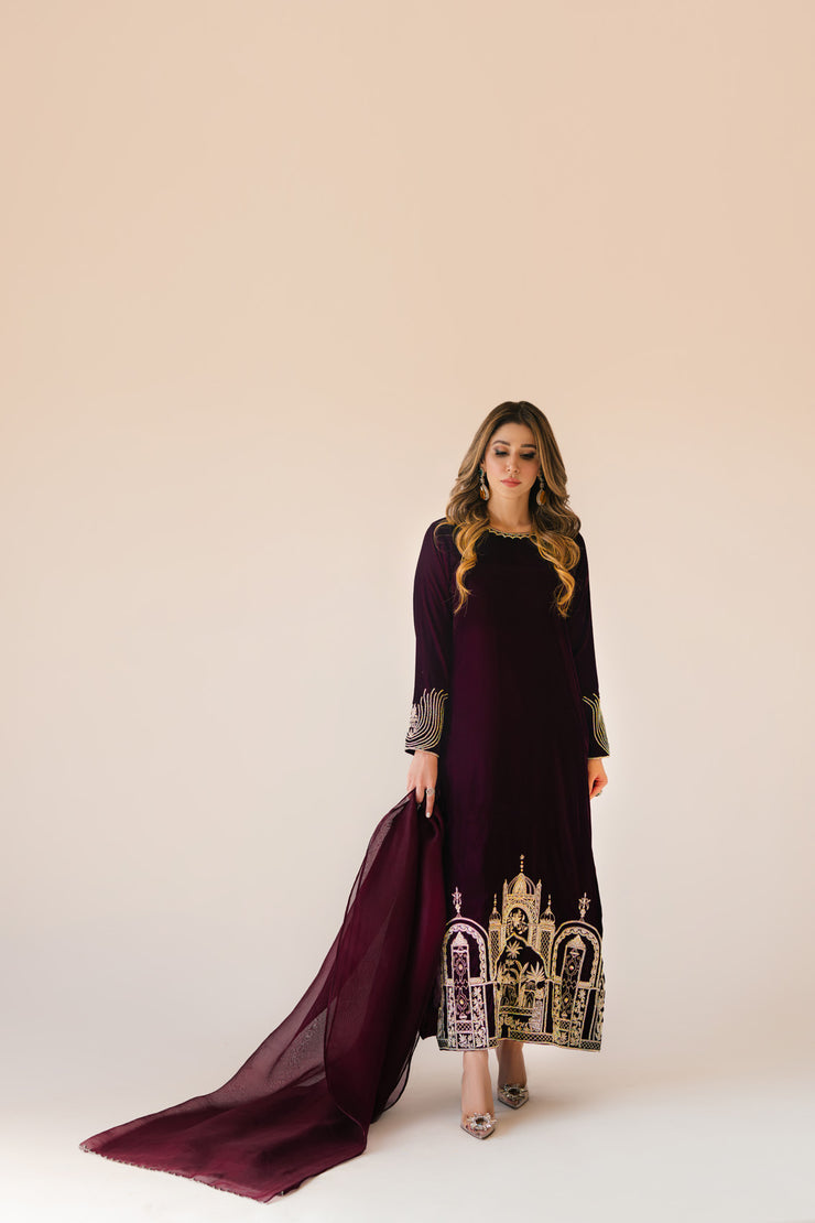 Sammy K | Velvet Festive Edit | Burgundy velvet monument outfit by Sammy K - Designer Dress - Type: Ladies Clothes - Available at Libayah - 100% Original