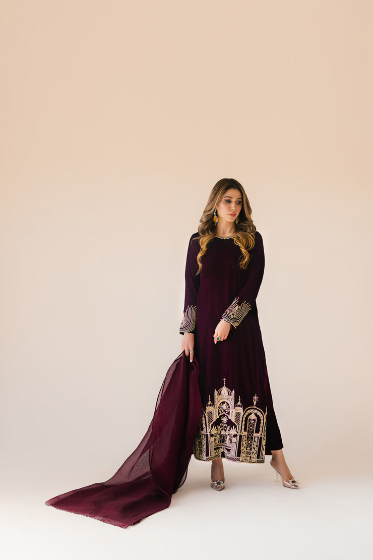 Sammy K | Velvet Festive Edit | Burgundy velvet monument outfit by Sammy K - Designer Dress - Type: Ladies Clothes - Available at Libayah - 100% Original