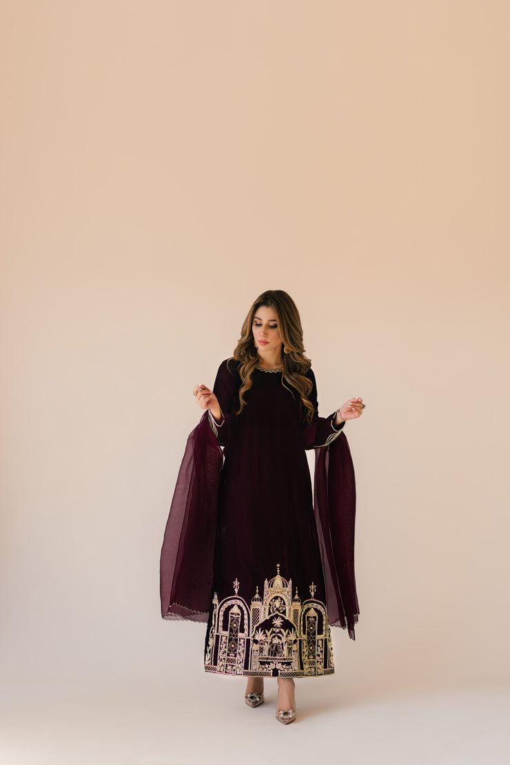 Sammy K | Velvet Festive Edit | Burgundy velvet monument outfit by Sammy K - Designer Dress - Type: Ladies Clothes - Available at Libayah - 100% Original
