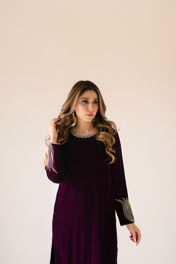 Sammy K | Velvet Festive Edit | Burgundy velvet monument outfit by Sammy K - Designer Dress - Type: Ladies Clothes - Available at Libayah - 100% Original