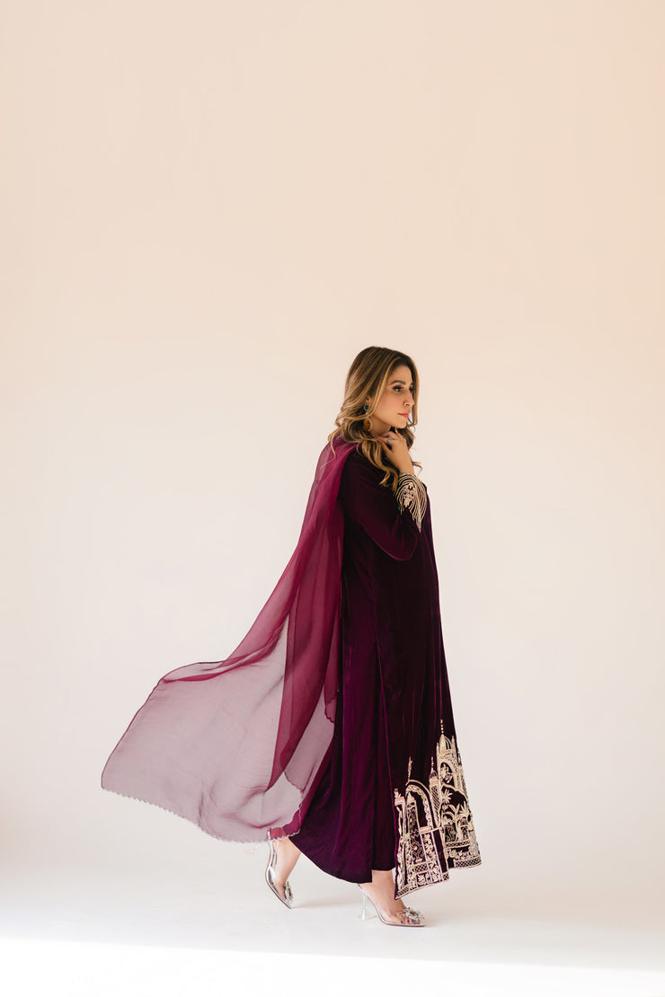 Sammy K | Velvet Festive Edit | Burgundy velvet monument outfit by Sammy K - Designer Dress - Type: Ladies Clothes - Available at Libayah - 100% Original