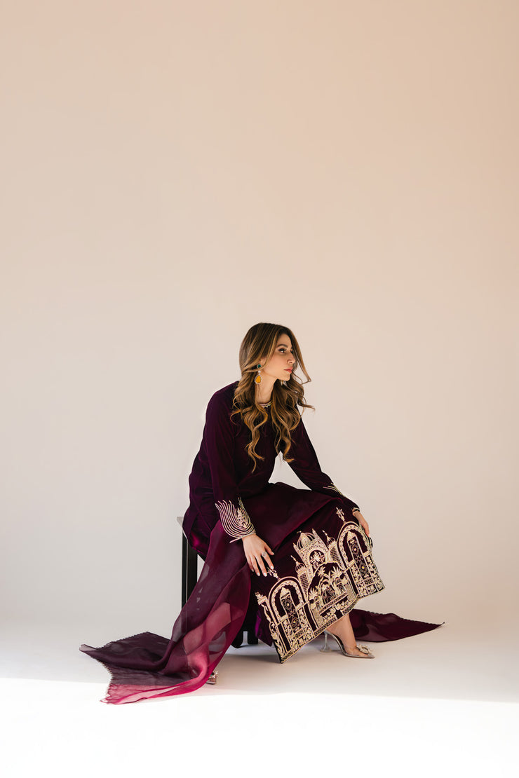 Sammy K | Velvet Festive Edit | Burgundy velvet monument outfit by Sammy K - Designer Dress - Type: Ladies Clothes - Available at Libayah - 100% Original