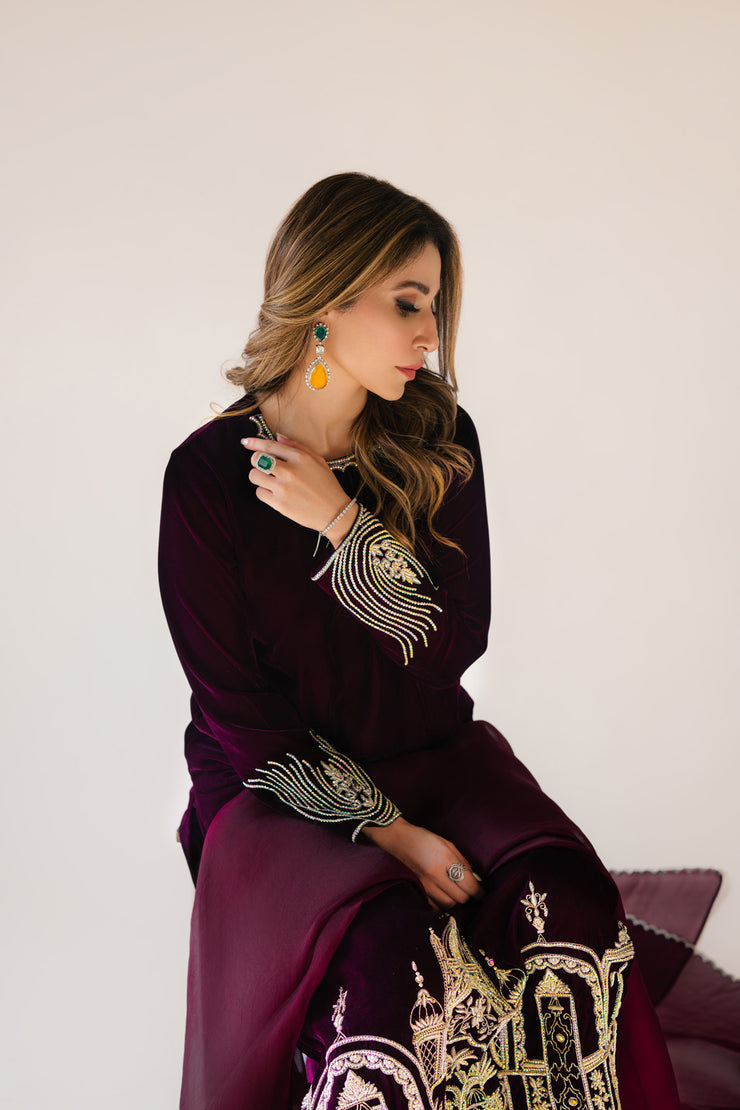 Sammy K | Velvet Festive Edit | Burgundy velvet monument outfit by Sammy K - Designer Dress - Type: Ladies Clothes - Available at Libayah - 100% Original