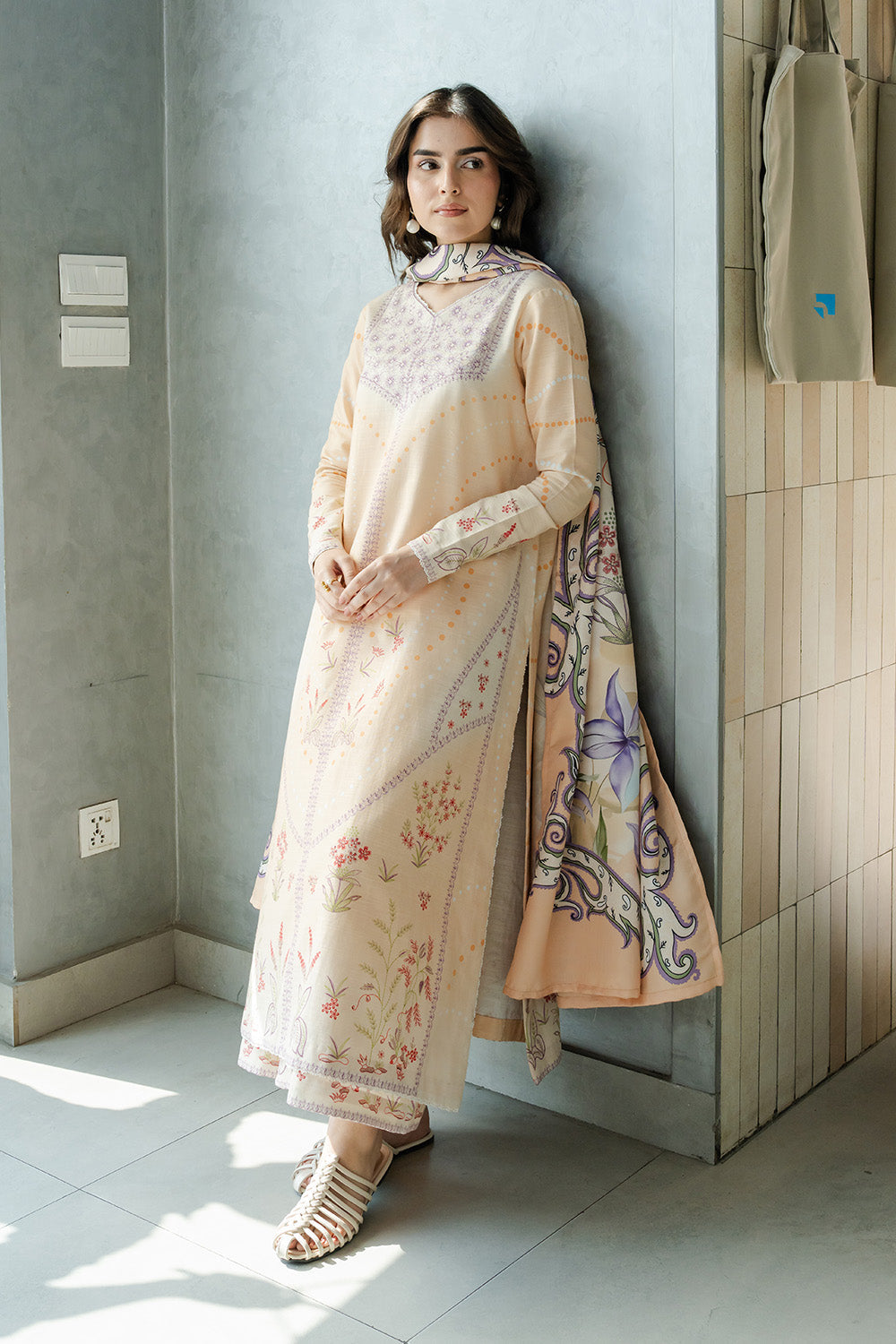 Maryum N Maria | Latte Layers Pret | SILKEN STEAM - MWS5829 by Maryum N Maria - Designer Dress  - Type : Ladies Clothes - Available at Libayah - 100% Original 