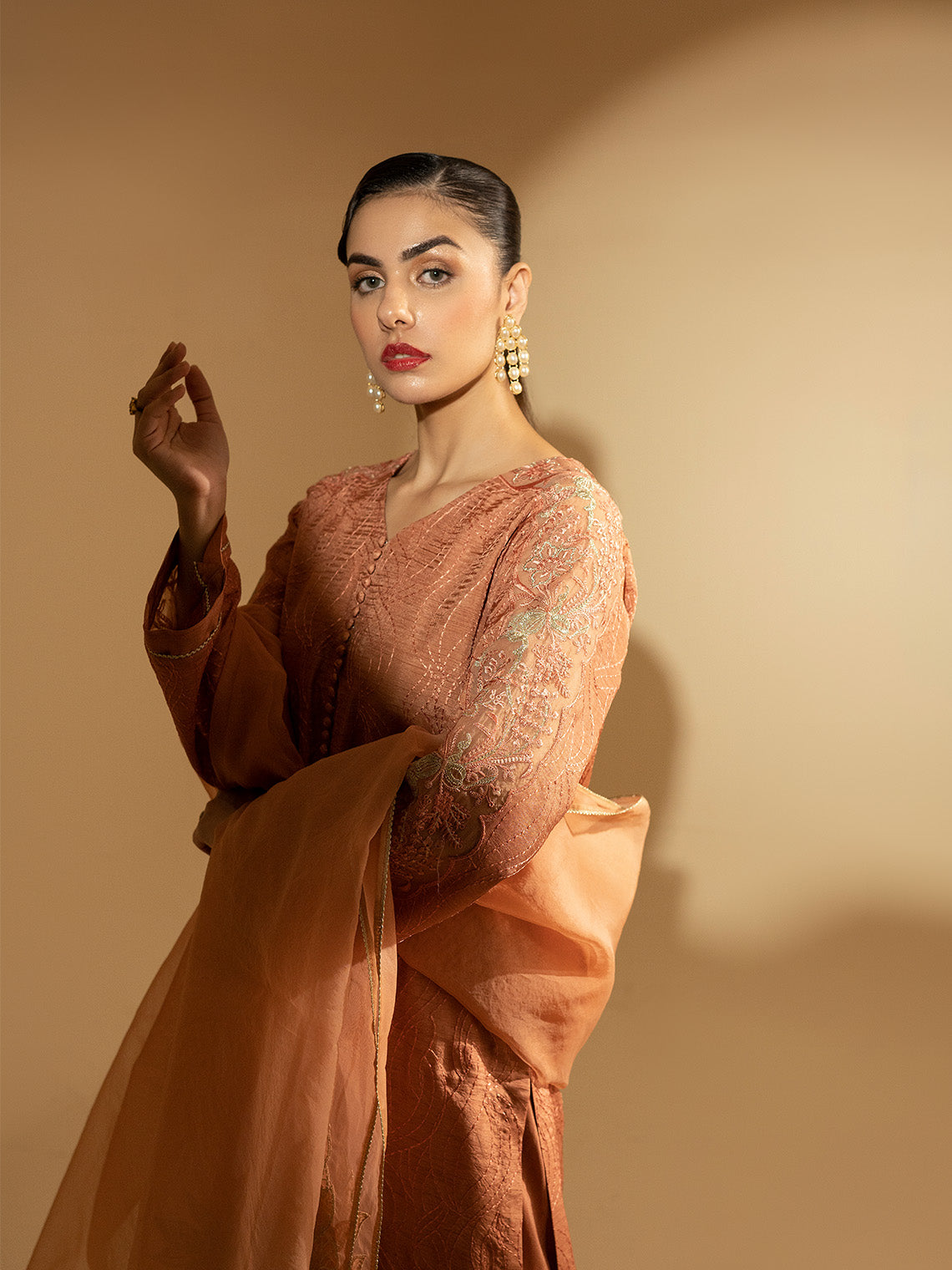 Fozia Khalid | Eid Edit 24 | Peach Hues by Fozia Khalid - Designer Dress - Type: Ladies Clothes - Available at Libayah - 100% Original
