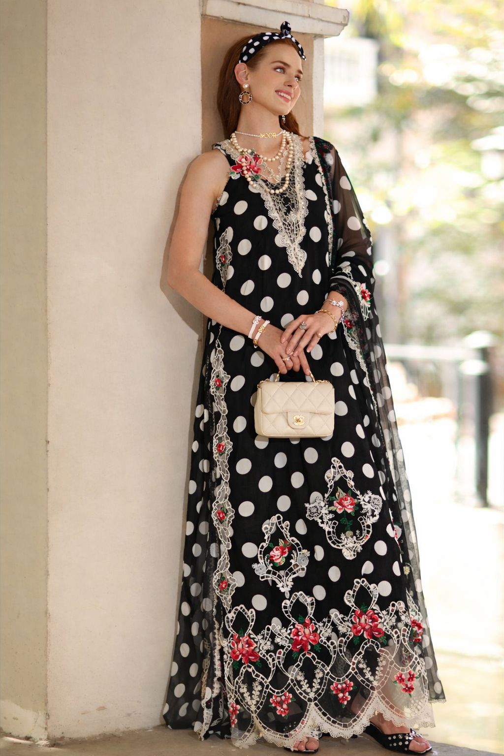 Noor by Saadia Asad | Eid Luxe Printkhaas 26 | D4 - C - Monochrome Polka - Designer Dress - Type : Ladies Clothes - Available at Libayah - 100% Original