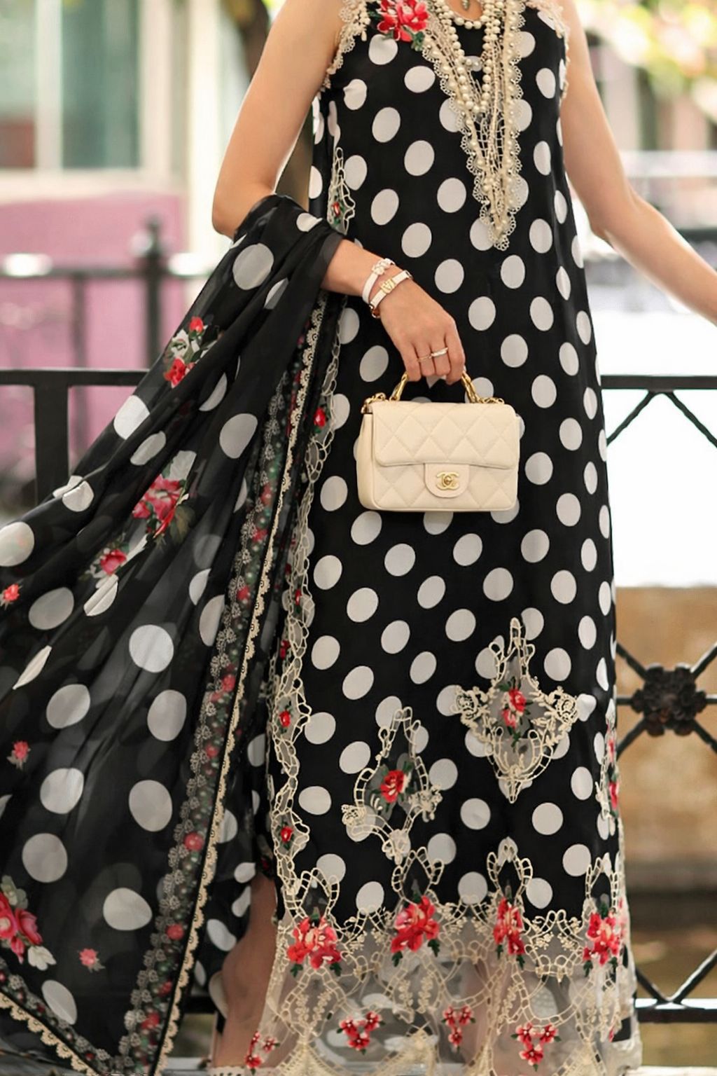 Noor by Saadia Asad | Eid Luxe Printkhaas 26 | D4 - C - Monochrome Polka - Designer Dress - Type : Ladies Clothes - Available at Libayah - 100% Original