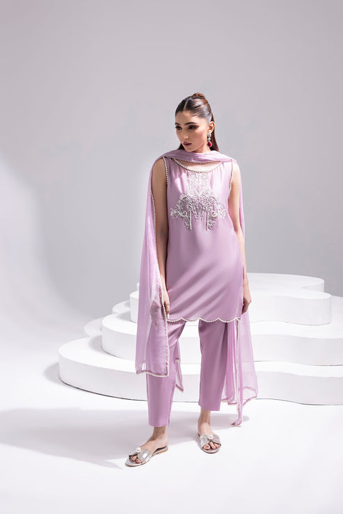 Amani | Aira Festive Wear | ZEEN Hand Embellished Short Shirt with Slim Fit Shalwar & Chiffon Dupatta by Amani - Designer Dress  - Type : Ladies Clothes - Available at Libayah - 100% Original 
