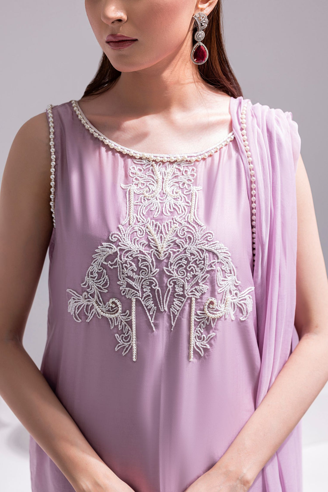 Amani | Aira Festive Wear | ZEEN Hand Embellished Short Shirt with Slim Fit Shalwar & Chiffon Dupatta by Amani - Designer Dress  - Type : Ladies Clothes - Available at Libayah - 100% Original 
