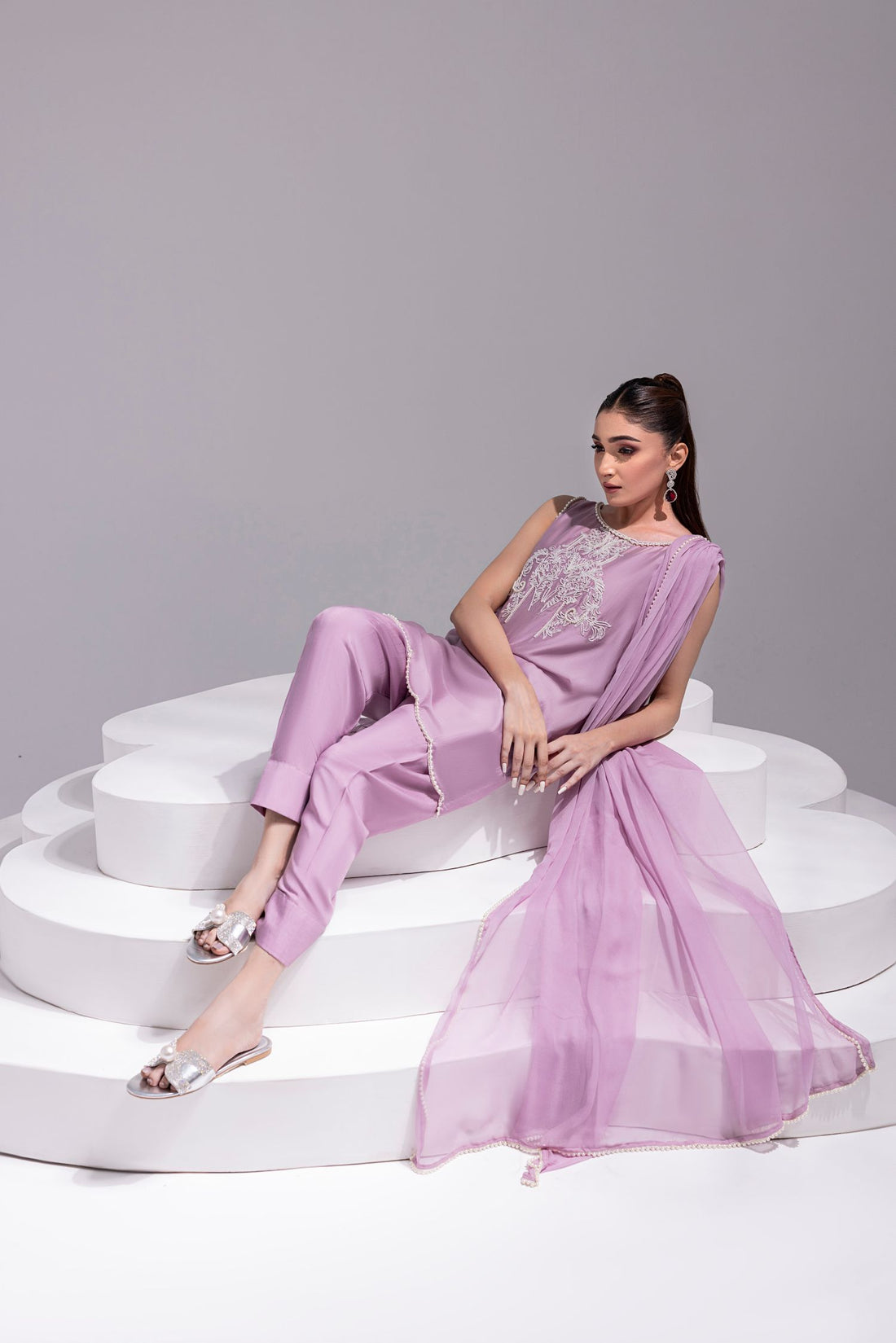 Amani | Aira Festive Wear | ZEEN Hand Embellished Short Shirt with Slim Fit Shalwar & Chiffon Dupatta by Amani - Designer Dress  - Type : Ladies Clothes - Available at Libayah - 100% Original 