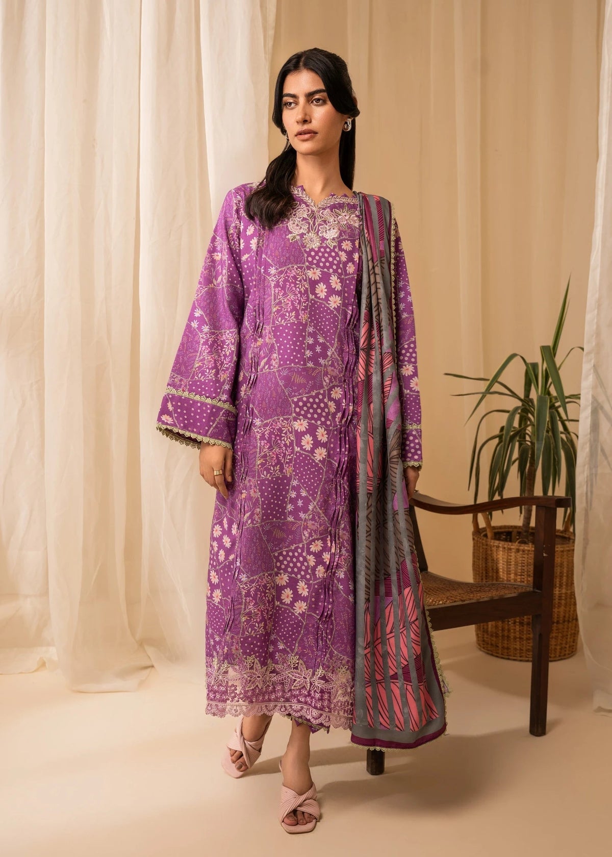 Aabyaan | Izabel Prints Linen Edit 24 | SABRINA (AZ-02) by Aabyaan - Designer Dress - Type: Ladies Clothes - Available at Libayah - 100% Original