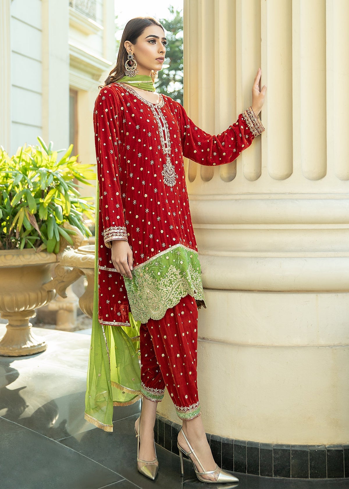 Purple Haze | Velvet Formals |  Orange Velvet Gotapatti by Purple Haze - Designer Dress - Type: Ladies Clothes - Available at Libayah - 100% Original