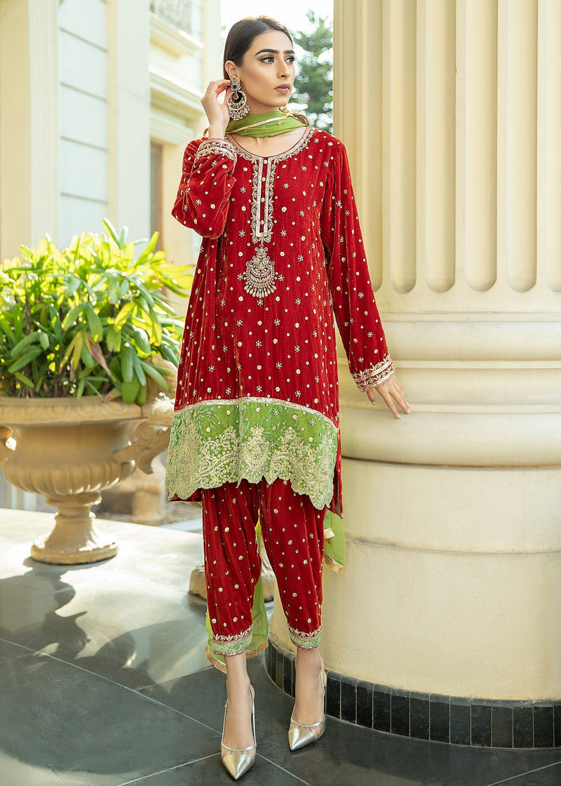 Purple Haze | Velvet Formals |  Orange Velvet Gotapatti by Purple Haze - Designer Dress - Type: Ladies Clothes - Available at Libayah - 100% Original