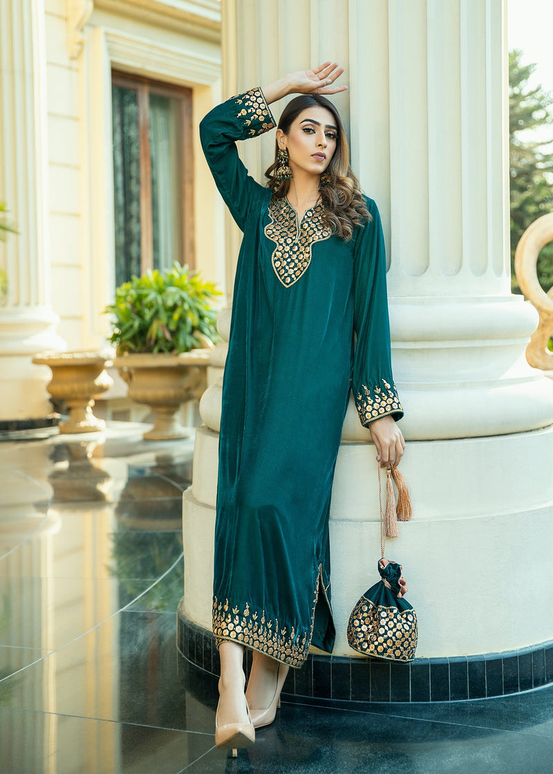 Purple Haze | Velvet Formals |  Teal Blue Velvet by Purple Haze - Designer Dress - Type: Ladies Clothes - Available at Libayah - 100% Original