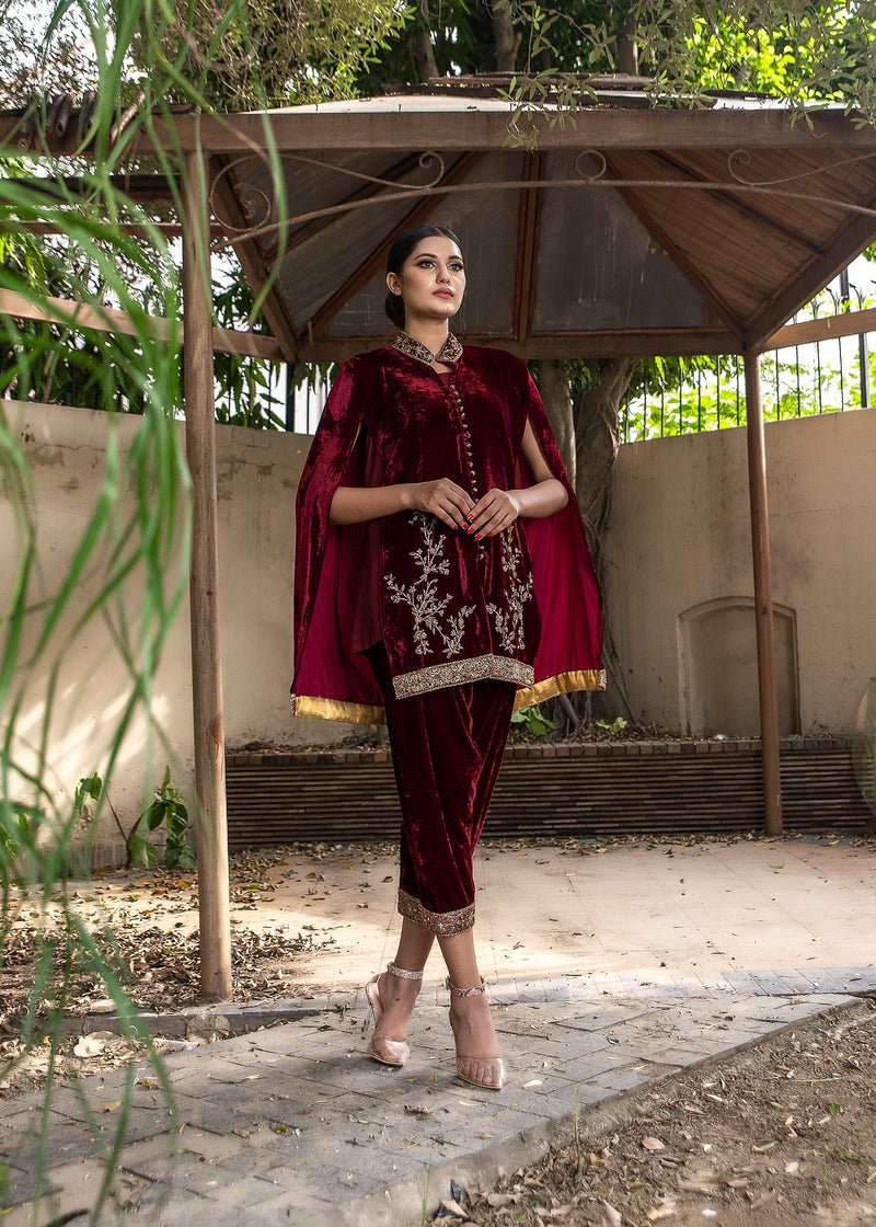 Purple Haze | Velvet Formals |   Maroon Velvet by Purple Haze - Designer Dress - Type: Ladies Clothes - Available at Libayah - 100% Original