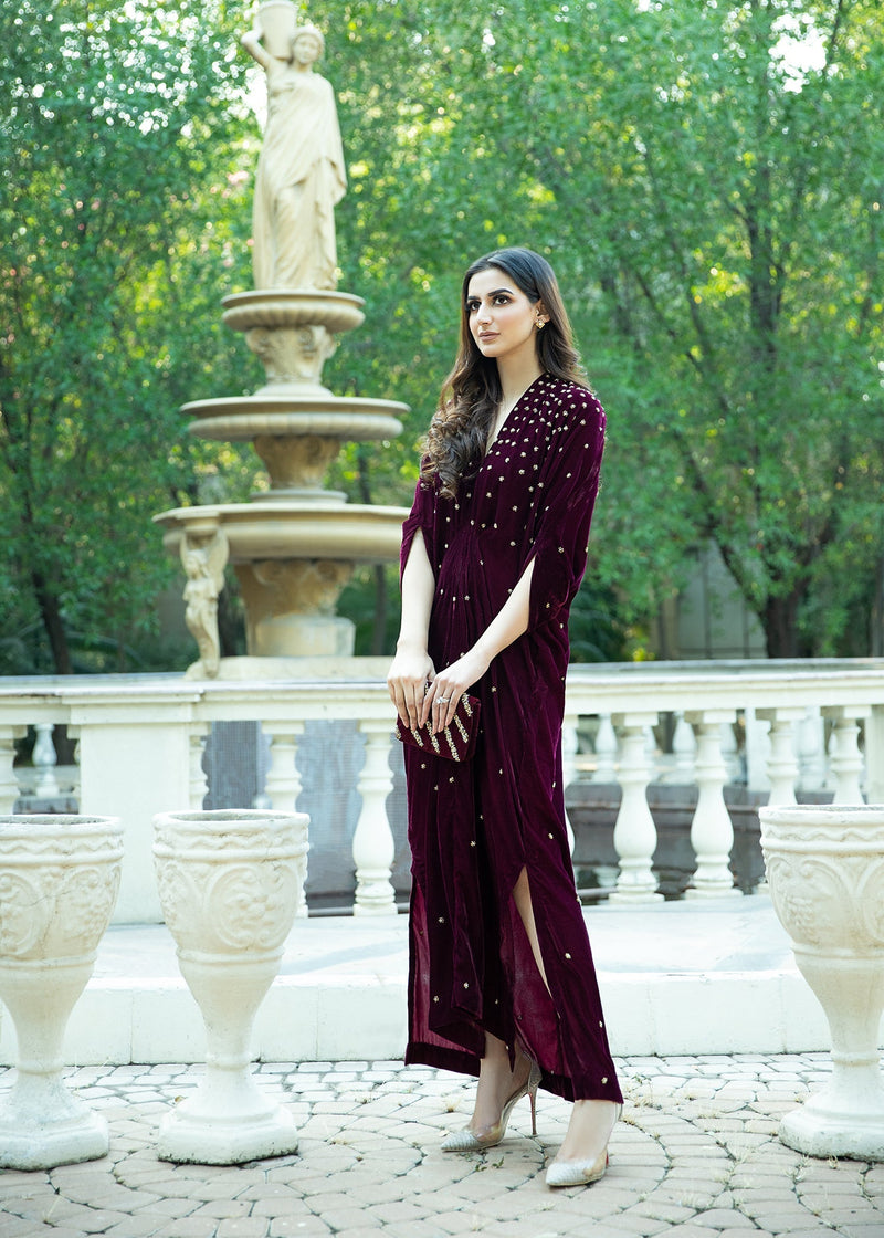 Purple Haze | Velvet Formals |  Burgendy Velvet Kaftan by Purple Haze - Designer Dress - Type: Ladies Clothes - Available at Libayah - 100% Original