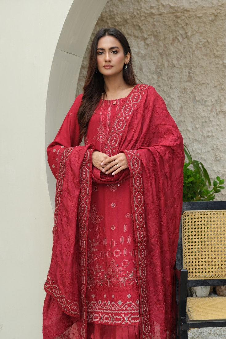 Marjjan | Aangan Embroidered Viscose |  SKC-100 (RED) by Marjjan - Designer Dress - Type: Ladies Clothes - Available at Libayah - 100% Original