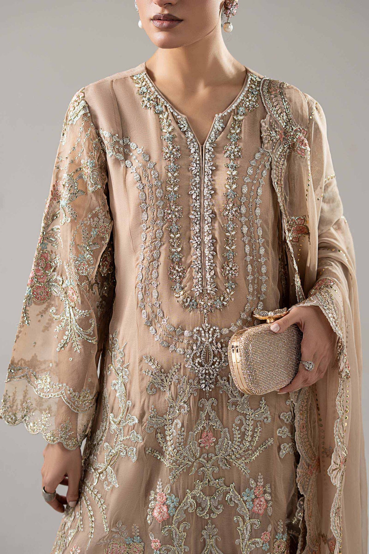 Maria B | Luxury Formals Pre Fall | SF-EA25-18R1-Skin by Maria B - Designer Dress  - Type : Ladies Clothes - Available at Libayah - 100% Original 