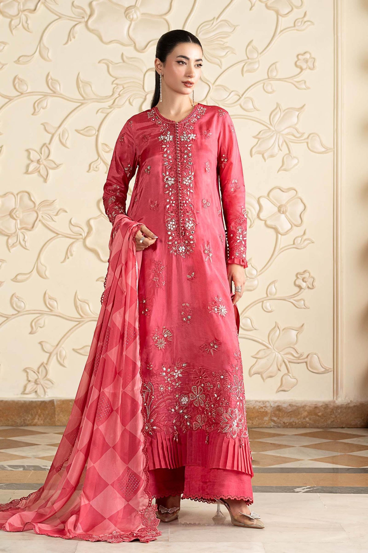 Maria B | Luxury Formals Pre Fall | SF-EA26-12-Pink by Maria B - Designer Dress  - Type : Ladies Clothes - Available at Libayah - 100% Original 