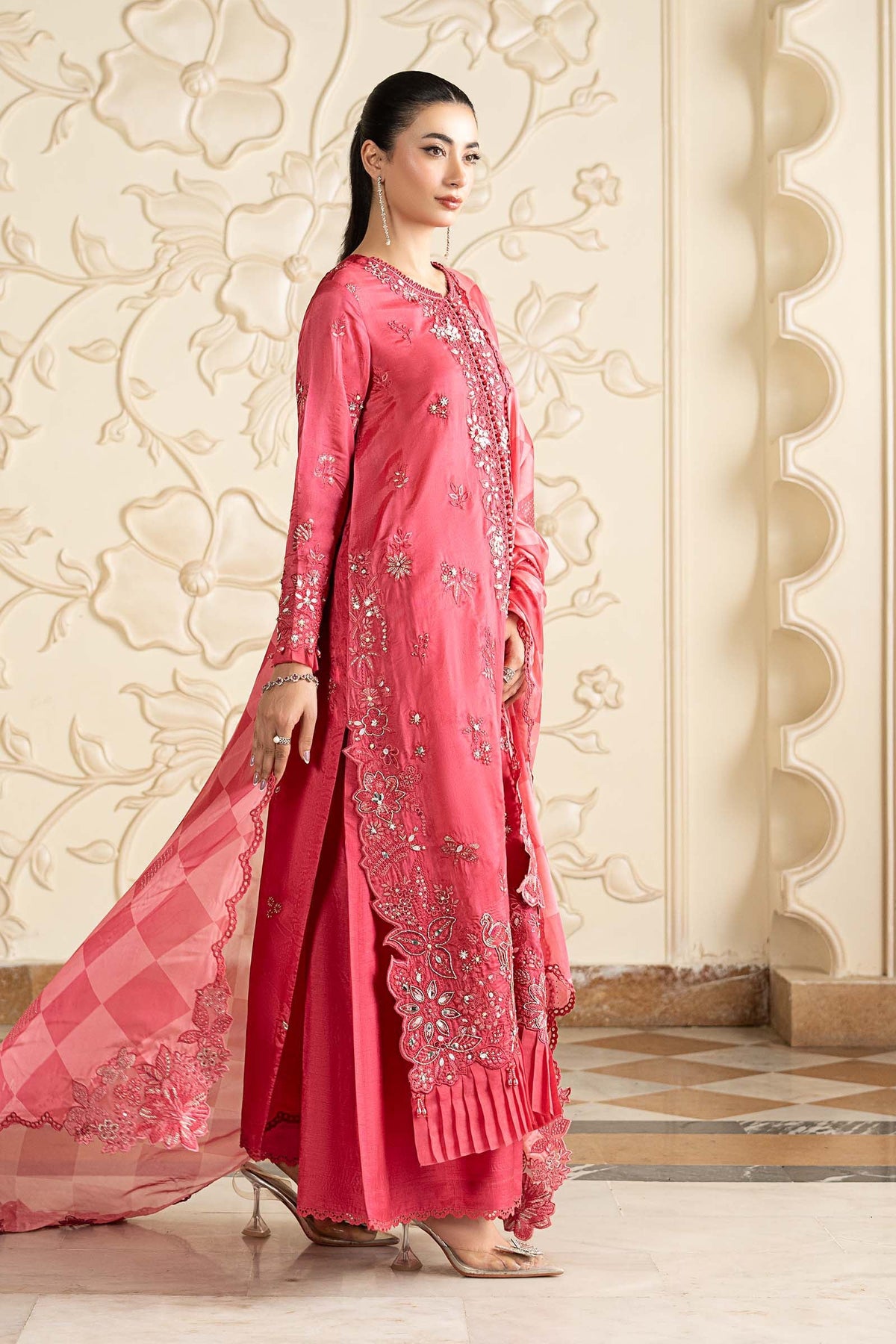 Maria B | Luxury Formals Pre Fall | SF-EA26-12-Pink by Maria B - Designer Dress  - Type : Ladies Clothes - Available at Libayah - 100% Original 
