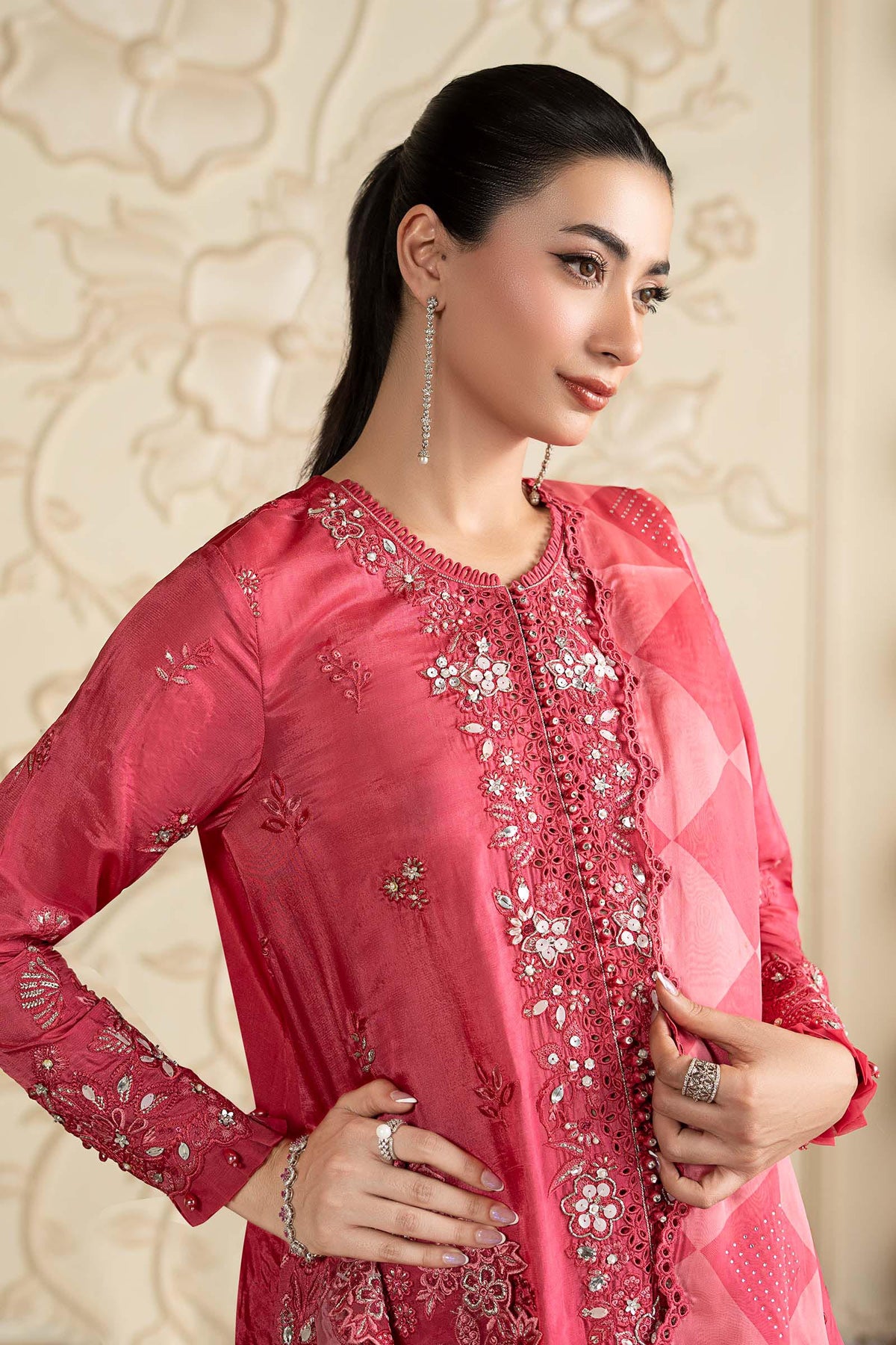 Maria B | Luxury Formals Pre Fall | SF-EA26-12-Pink by Maria B - Designer Dress  - Type : Ladies Clothes - Available at Libayah - 100% Original 