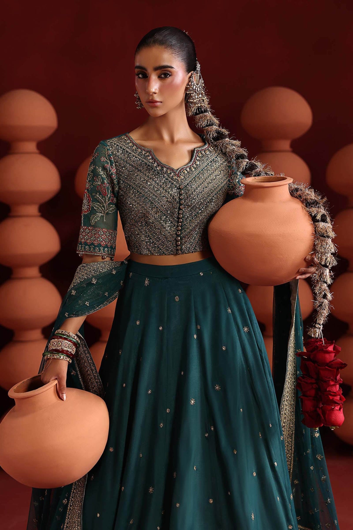 Maria B | Luxury Formals Pre Fall | SF-EA26-27-Teal by Maria B - Designer Dress  - Type : Ladies Clothes - Available at Libayah - 100% Original 