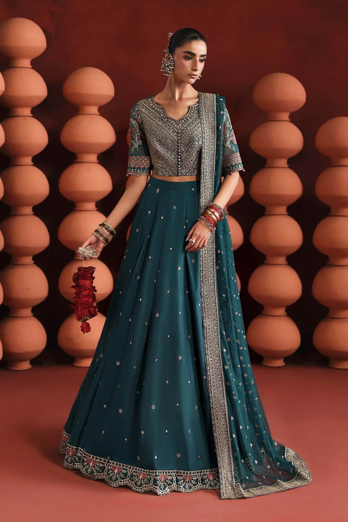 Maria B | Luxury Formals Pre Fall | SF-EA26-27-Teal by Maria B - Designer Dress  - Type : Ladies Clothes - Available at Libayah - 100% Original 