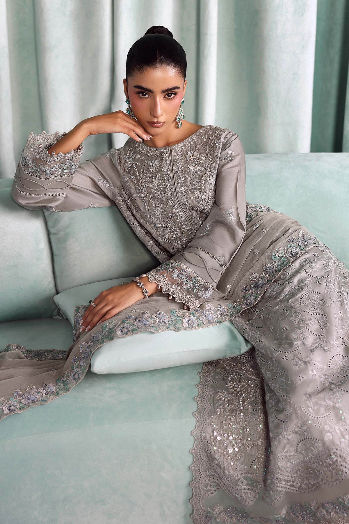 Maria B | Luxury Formals Pre Fall | SF-EA26-37-Grey by Maria B - Designer Dress  - Type : Ladies Clothes - Available at Libayah - 100% Original 