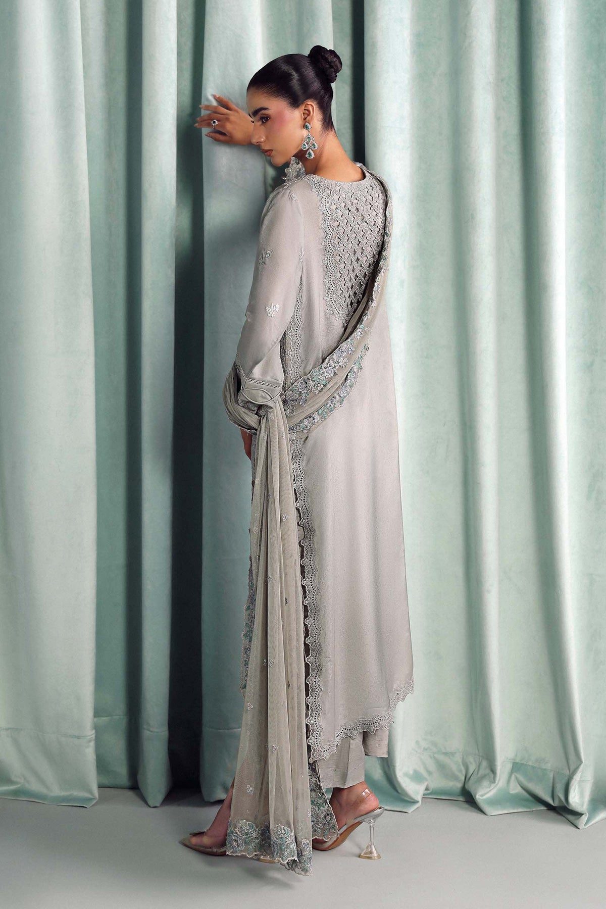 Maria B | Luxury Formals Pre Fall | SF-EA26-37-Grey by Maria B - Designer Dress  - Type : Ladies Clothes - Available at Libayah - 100% Original 