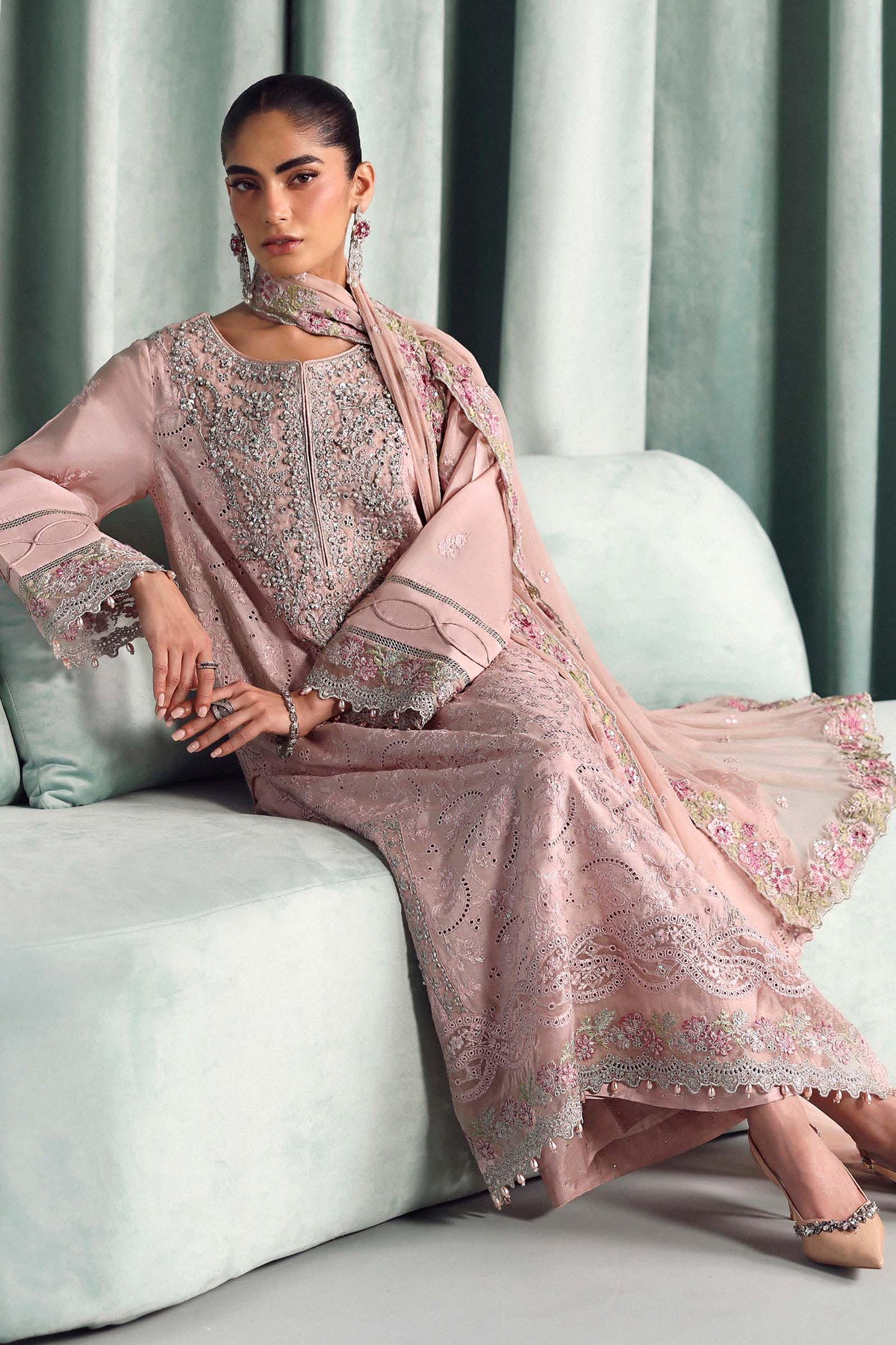 Maria B | Luxury Formals Pre Fall | SF-EA26-37-Pink by Maria B - Designer Dress  - Type : Ladies Clothes - Available at Libayah - 100% Original 