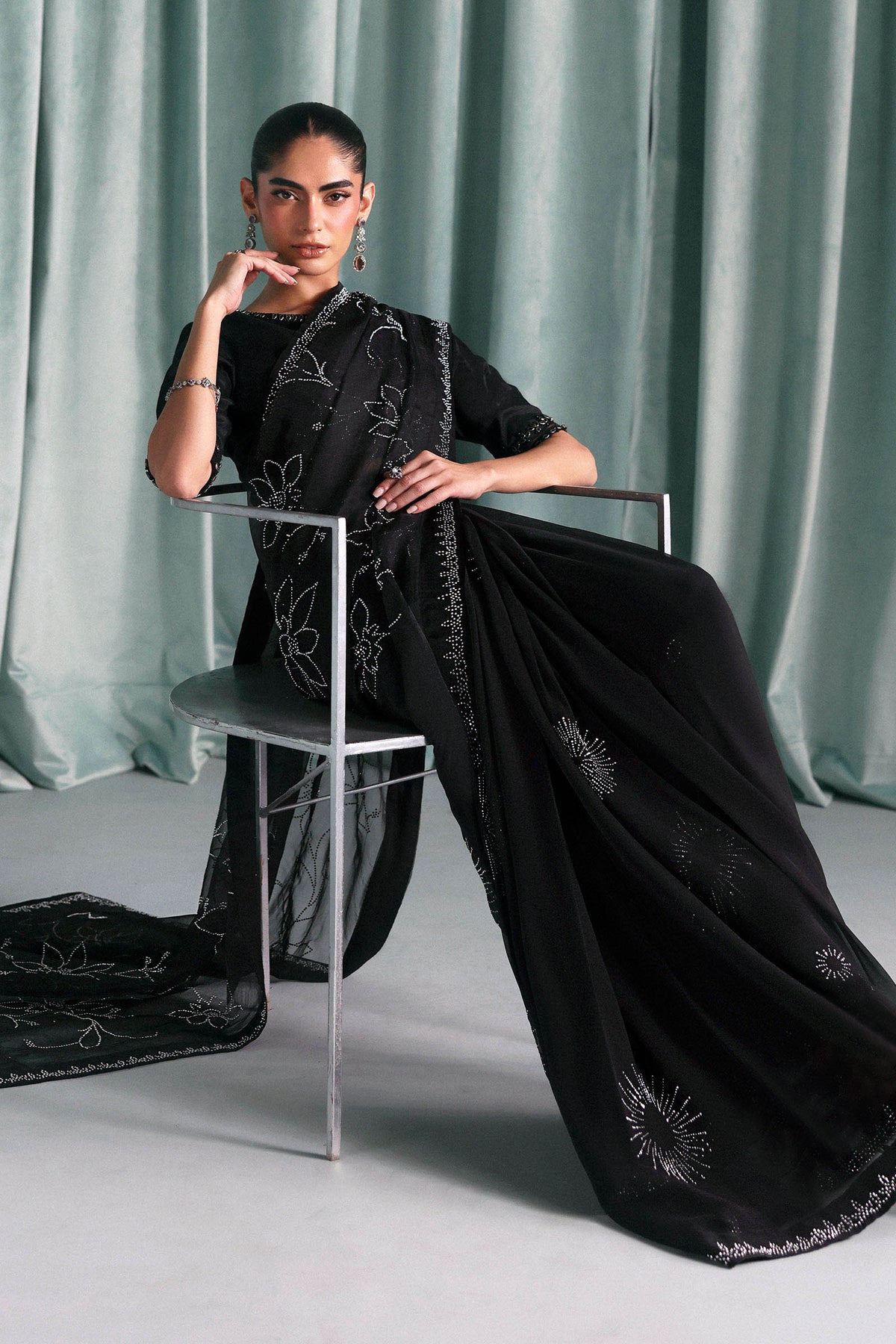Maria B | Luxury Formals Pre Fall | SF-PF26-02-Black by Maria B - Designer Dress  - Type : Ladies Clothes - Available at Libayah - 100% Original 