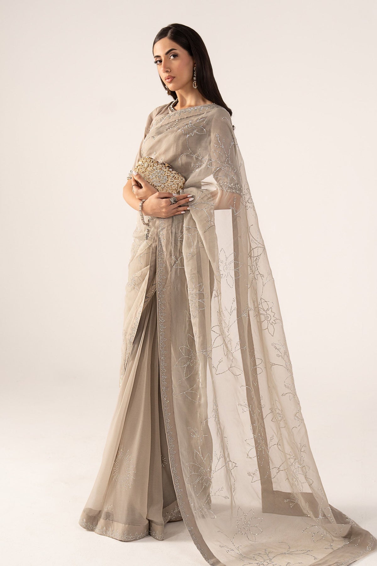 Maria B | Luxury Formals Pre Fall | SF-PF26-02-Grey by Maria B - Designer Dress  - Type : Ladies Clothes - Available at Libayah - 100% Original 