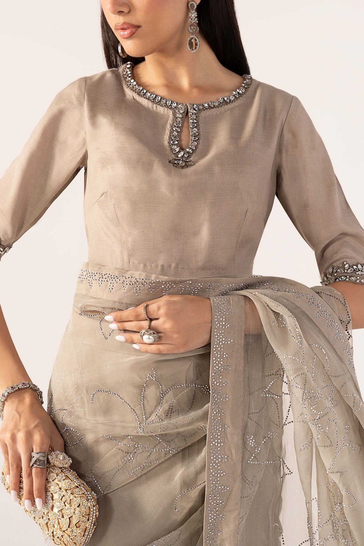 Maria B | Luxury Formals Pre Fall | SF-PF26-02-Grey by Maria B - Designer Dress  - Type : Ladies Clothes - Available at Libayah - 100% Original 