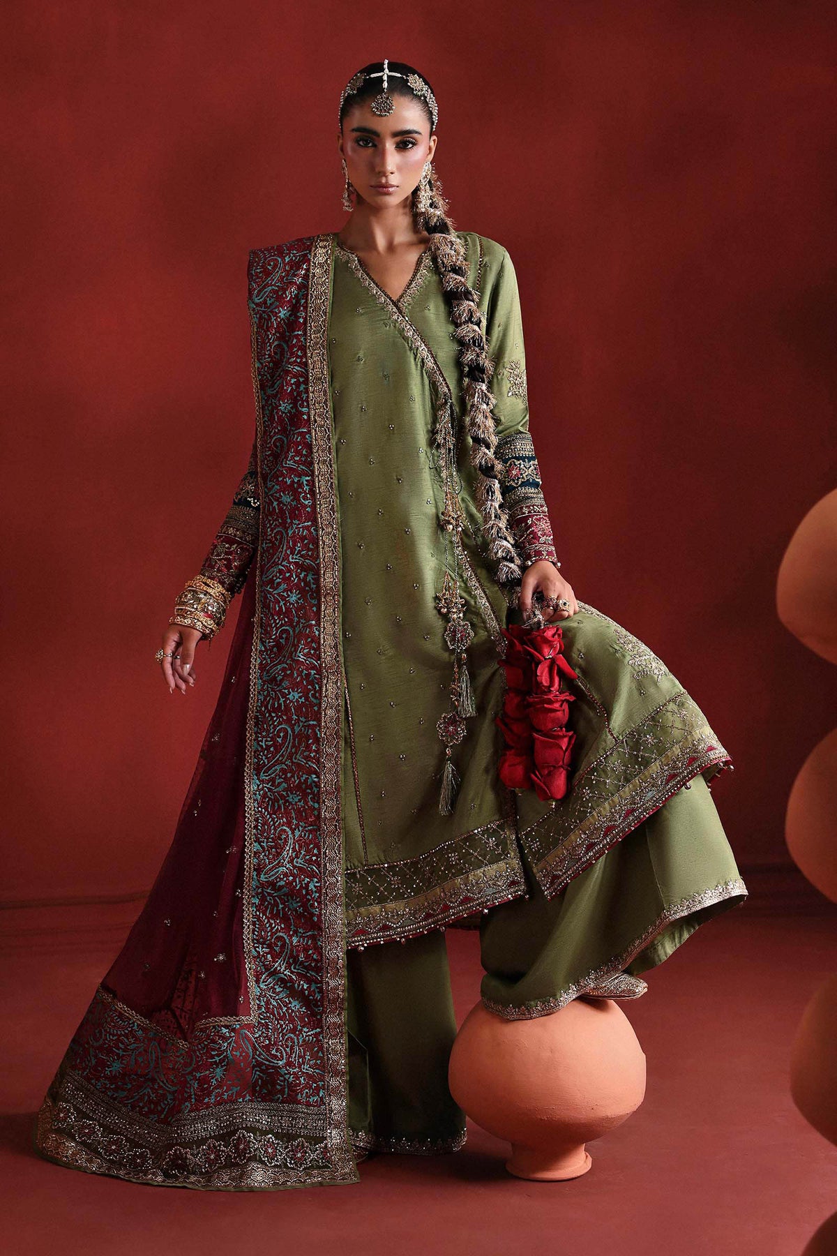 Maria B | Luxury Formals Pre Fall | SF-PF26-03-Green by Maria B - Designer Dress  - Type : Ladies Clothes - Available at Libayah - 100% Original 