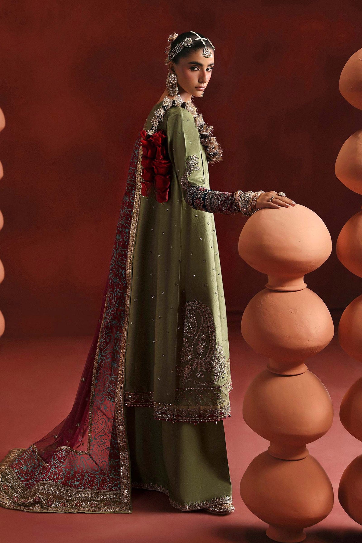Maria B | Luxury Formals Pre Fall | SF-PF26-03-Green by Maria B - Designer Dress  - Type : Ladies Clothes - Available at Libayah - 100% Original 