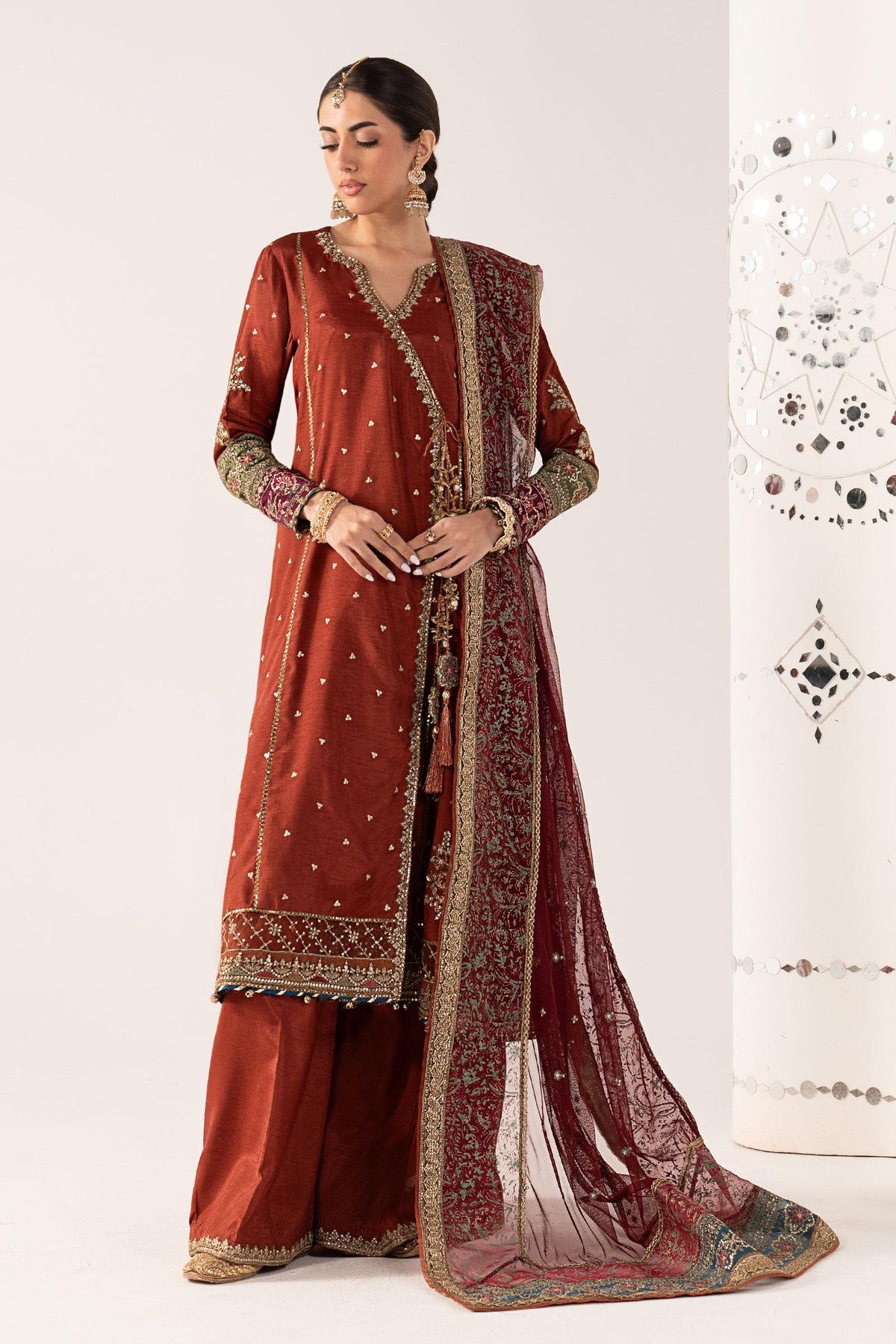 Maria B | Luxury Formals Pre Fall | SF-PF26-03-Mustard by Maria B - Designer Dress  - Type : Ladies Clothes - Available at Libayah - 100% Original 