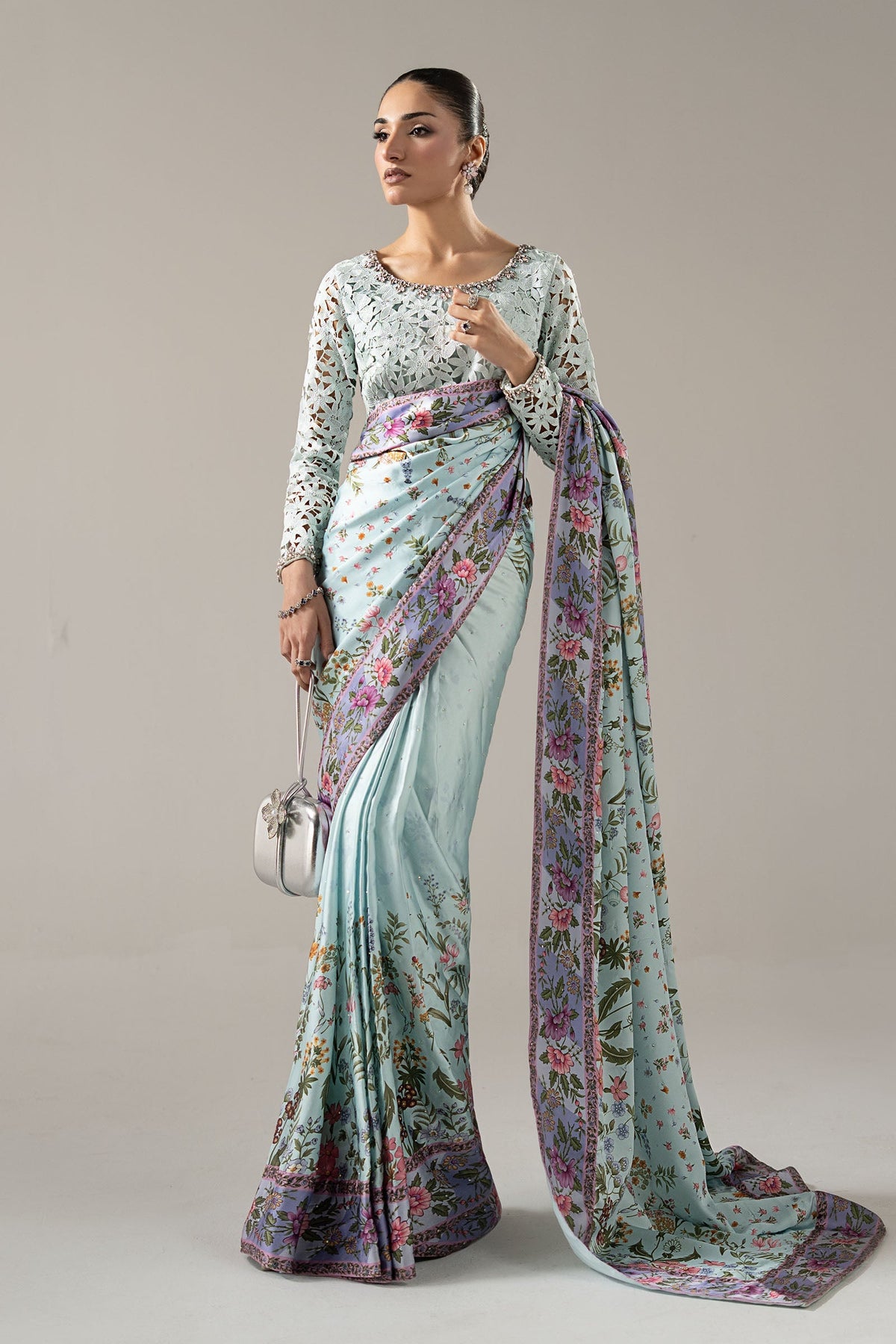 Maria B | Luxury Formals Pre Fall | SF-PF26-08-AQUA by Maria B - Designer Dress  - Type : Ladies Clothes - Available at Libayah - 100% Original 