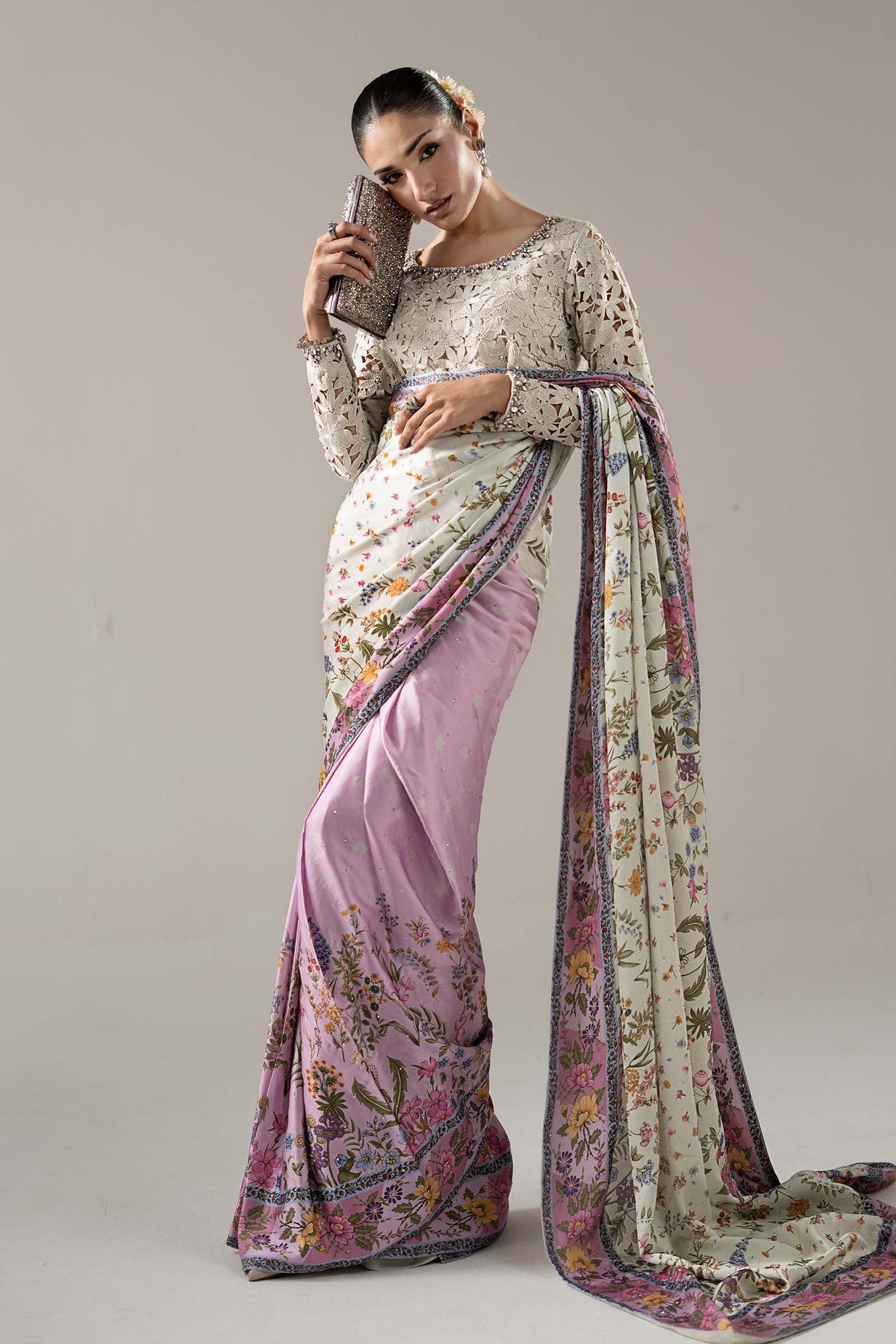 Maria B | Luxury Formals Pre Fall | SF-PF26-08-Off White by Maria B - Designer Dress  - Type : Ladies Clothes - Available at Libayah - 100% Original 