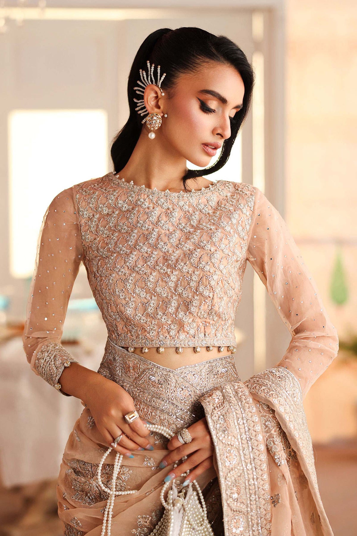 Maria B | Pre Fall Dresses | Embroidered Organza Saree Peach by Maria B - Designer Dress  - Type : Ladies Clothes - Available at Libayah - 100% Original 