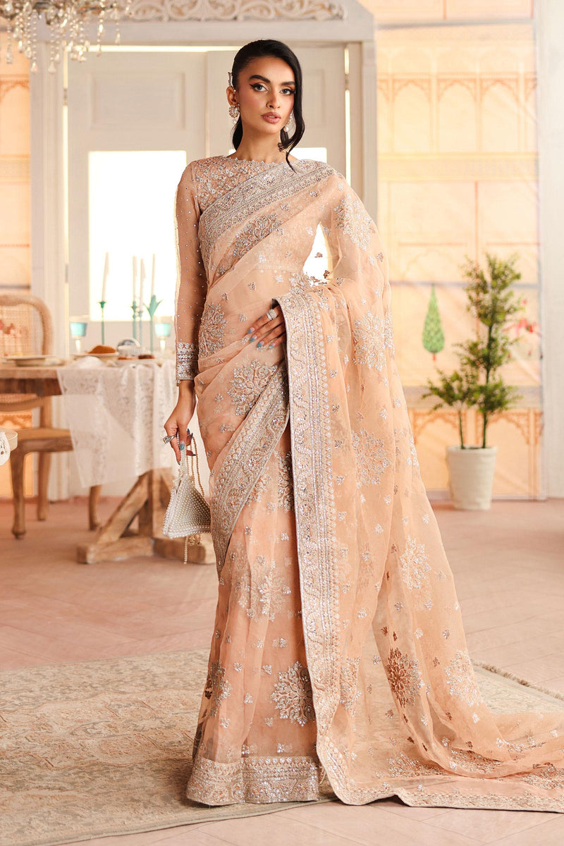 Maria B | Pre Fall Dresses | Embroidered Organza Saree Peach by Maria B - Designer Dress  - Type : Ladies Clothes - Available at Libayah - 100% Original 