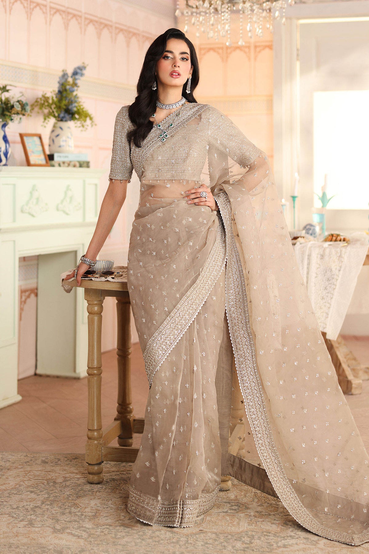 Maria B | Pre Fall Dresses | Embroidered Raw Silk Saree II by Maria B - Designer Dress  - Type : Ladies Clothes - Available at Libayah - 100% Original 