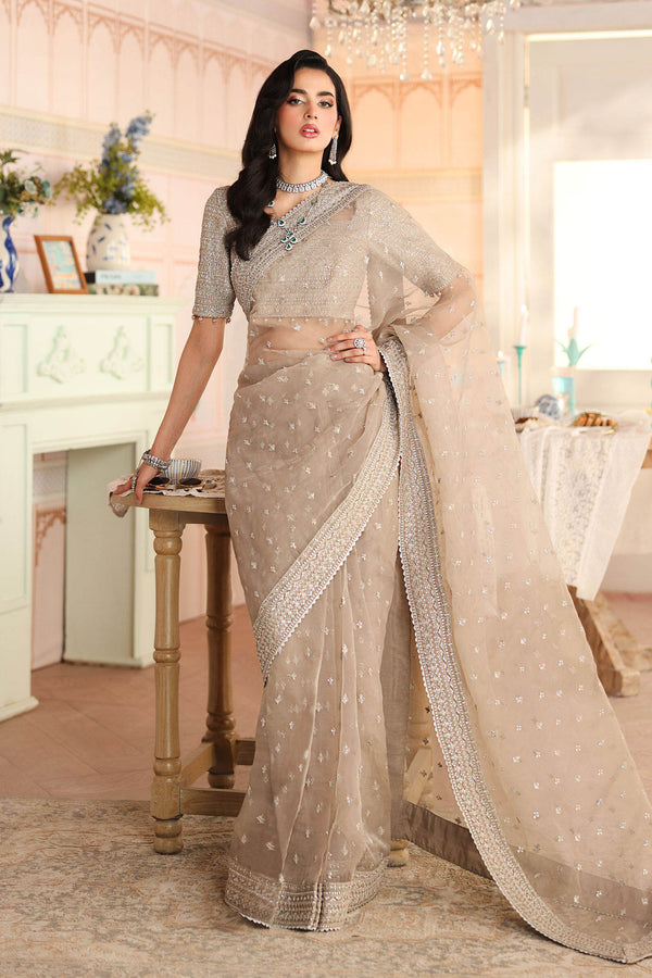 Maria B | Pre Fall Dresses | Embroidered Raw Silk Saree II by Maria B - Designer Dress  - Type : Ladies Clothes - Available at Libayah - 100% Original 