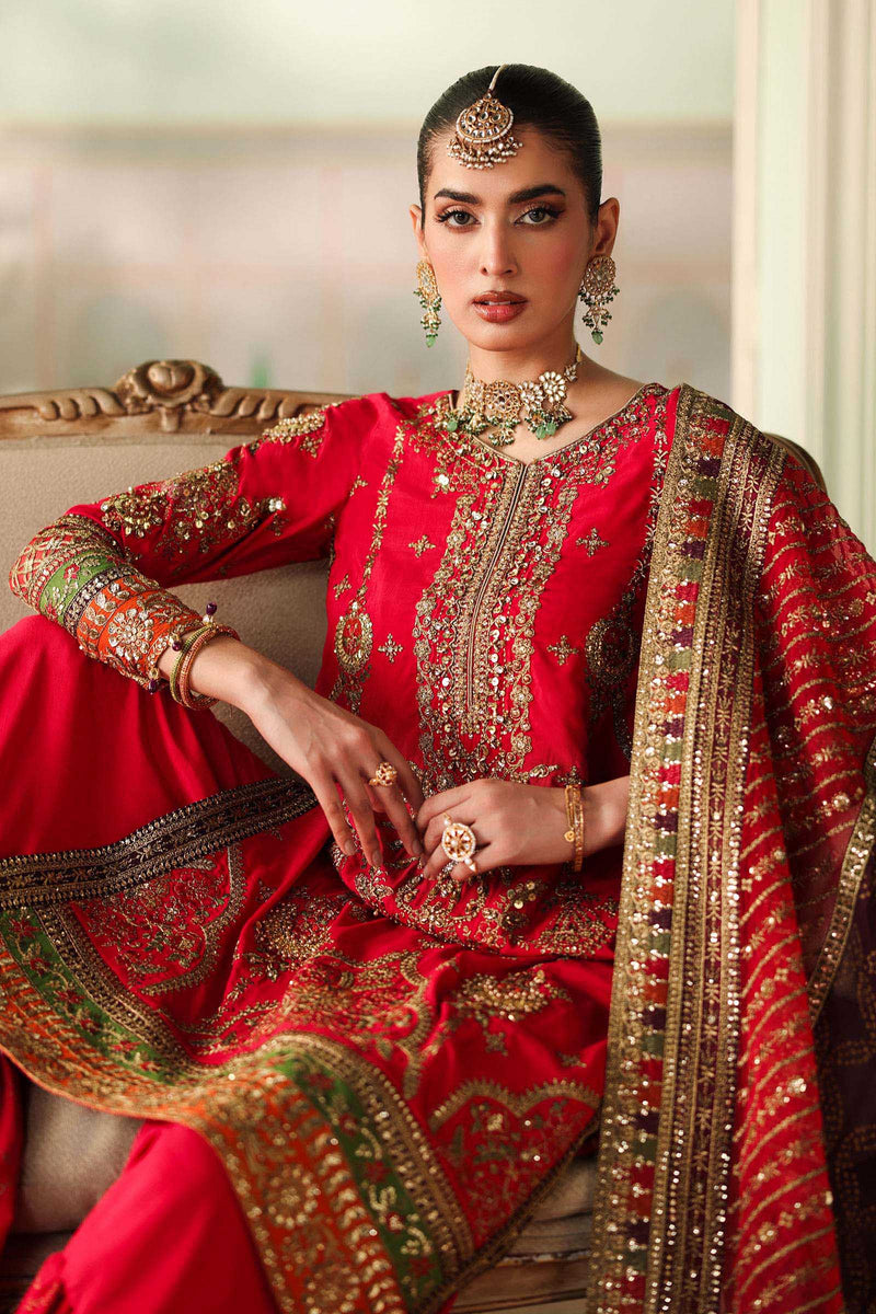 Maria B | Pre Fall Dresses | 3 Piece Embroidered Bamber Raw Silk Suit Carrot Pink by Maria B - Designer Dress  - Type : Ladies Clothes - Available at Libayah - 100% Original 